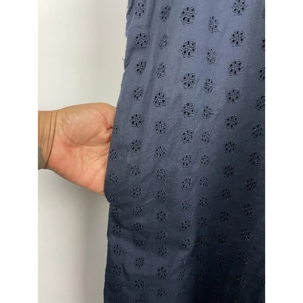 J. Crew Navy Blue Eyelet Short Sleeve Pockets Pop Over Shirt Dress‎ Size 6 - Image 4