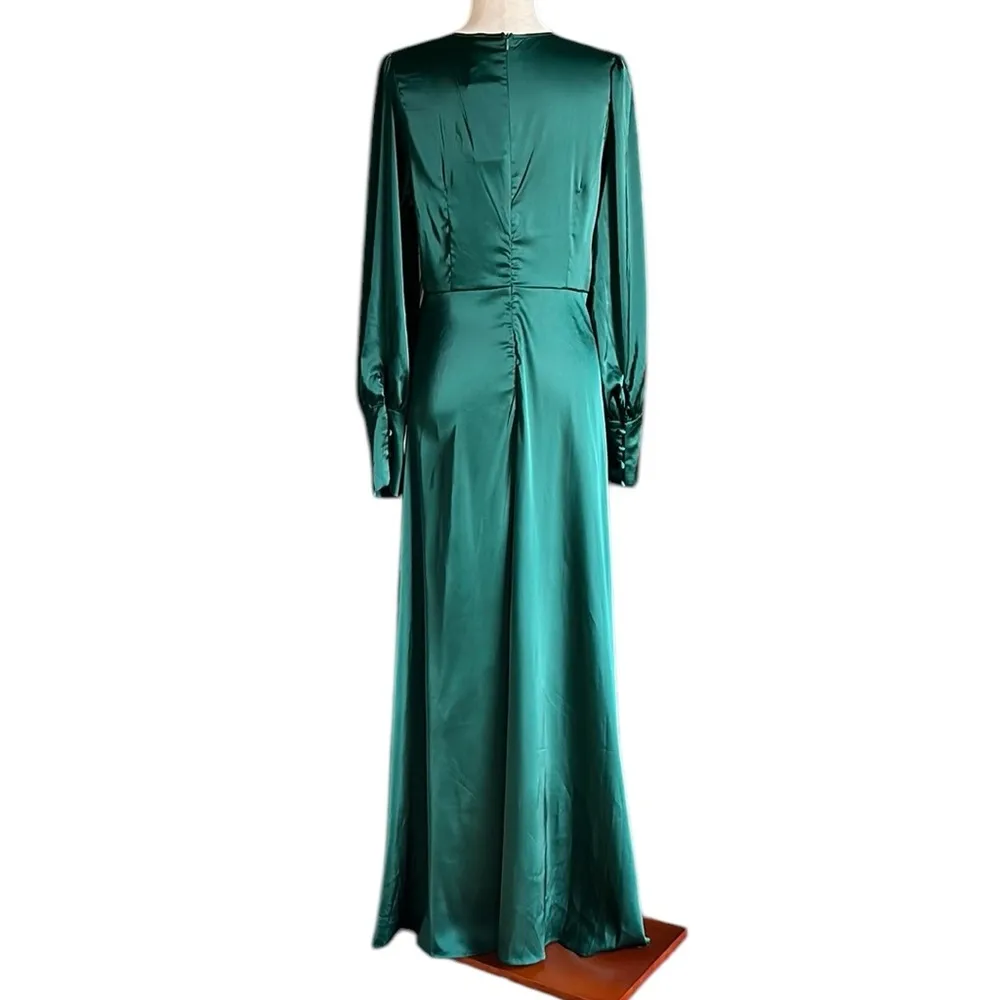 SHEIN Lantern Sleeve Surplice Neck Satin Wrap Hem Dress - Image 17