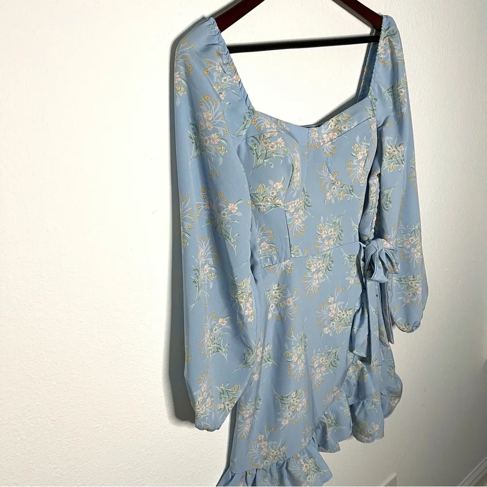 Lily Rose bustier ruffles wrapped floral blue mini dress size XS NWT - Image 6