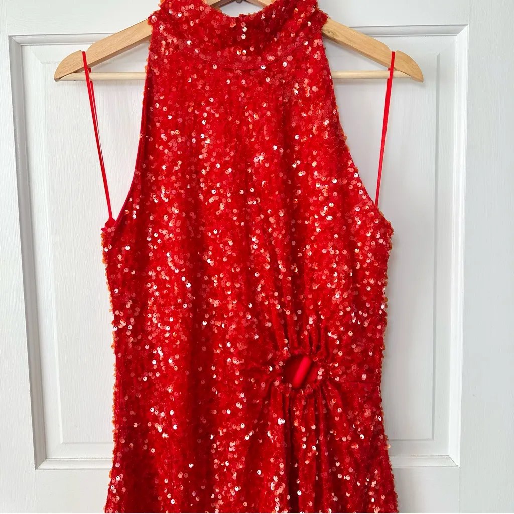Ciebon Signy Red Sequin Asymmetrical Midi Dress Holiday Sparkle Gown Size L Size L - Image 5