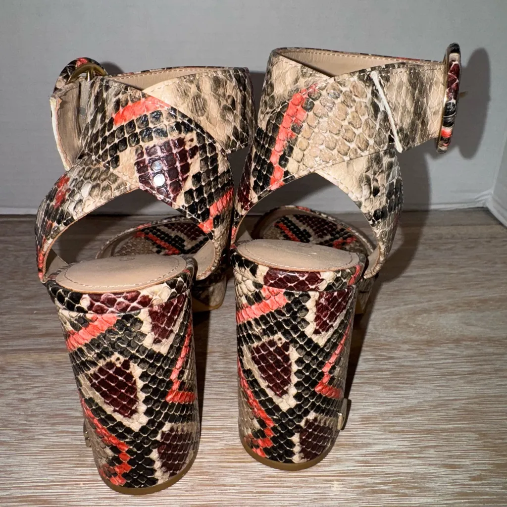 New GUESS Women's Multicolor Snakeskin Print Ankle Strap Block Heel Sandals Sz 7 - Image 6