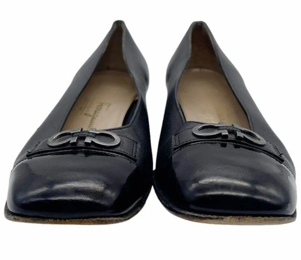 Salvatore Ferragamo Black Leather Double Gancini Heeled Loafer Size 7.5 AA - Image 11