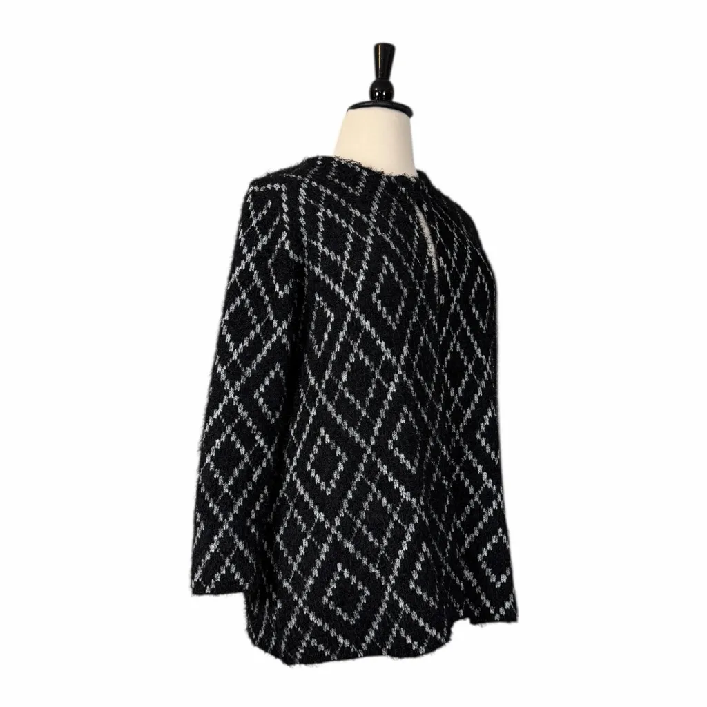 Au Lieu Black White Diamond Knit Long Sleeve Textured Sweater Women’s Size 1X - Image 2