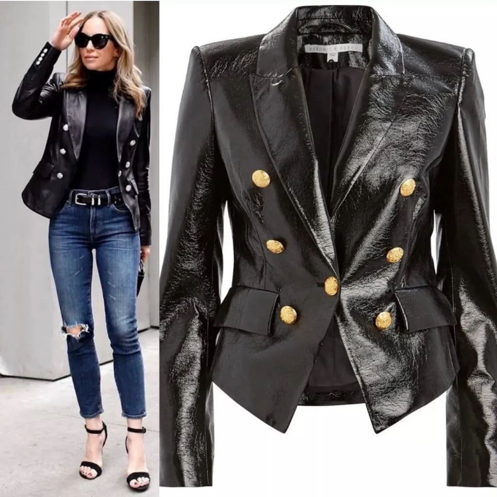NWOT Veronica Beard Cooke Dickey Glossy Leather Blazer Jacket Double Breasted S4 - Image 2