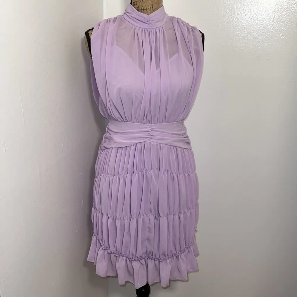 Nastygal Shirred Skirt w/ High Neck Chiffon Mini Dress - Image 4