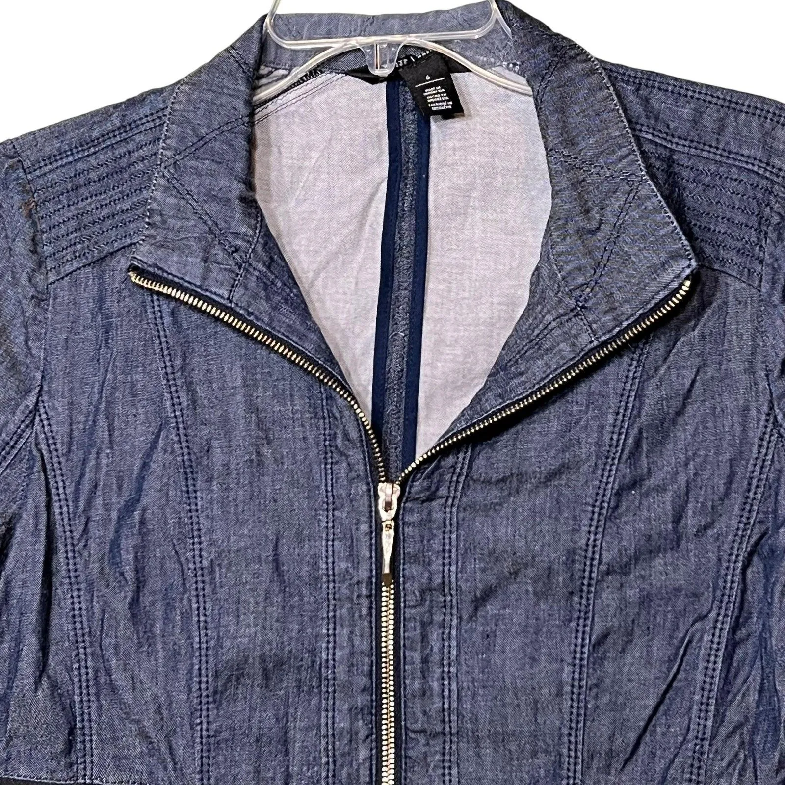 White House Black Market Jacket Womens 6 Blue Denim Moto Stretch Zip Pockets XS - Image 10