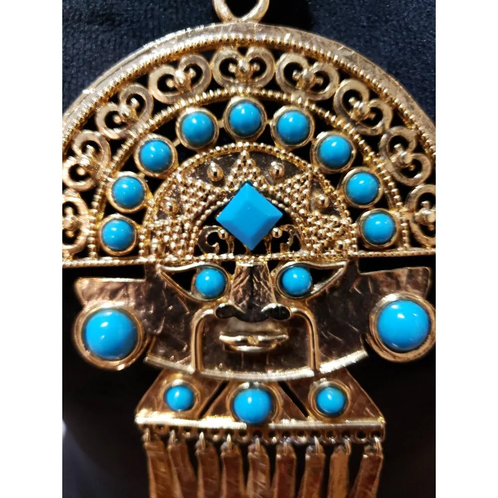 Womens Western Faceted Blue Turquoise Acrylic Beads Filigree Pendant Necklace - Image 4