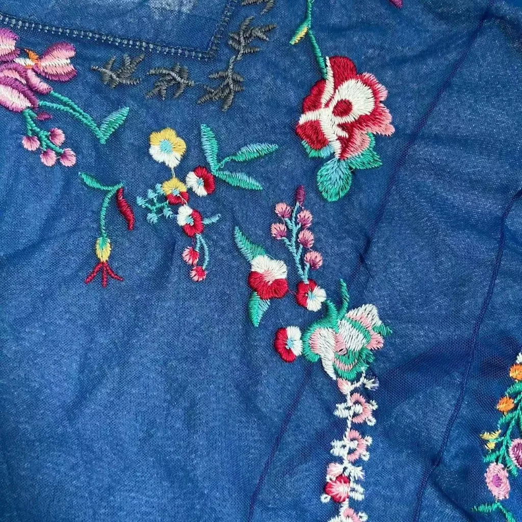 NWOT Johnny Was Biya Mazzy Bias Embroidered Floral Blue Mesh Maxi Dress Sz M - Image 5