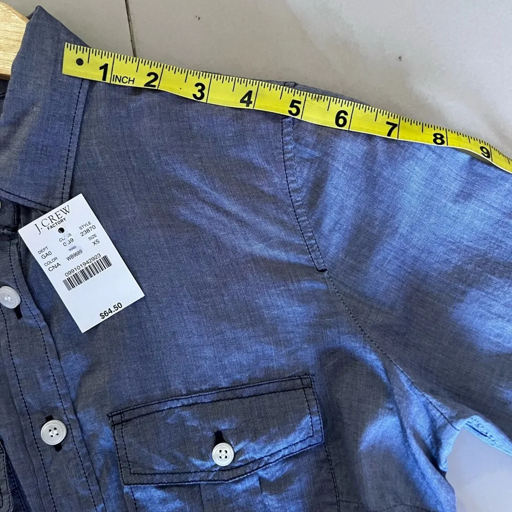 J Crew Shirt Womens Sz S Blue 100% Cotton Chambray Button Up Roll Tab Sleeve - Image 13