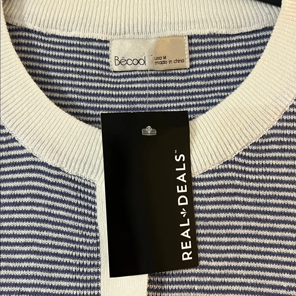 BeCool Blue and White Striped Short Sleeve Top - Image 2