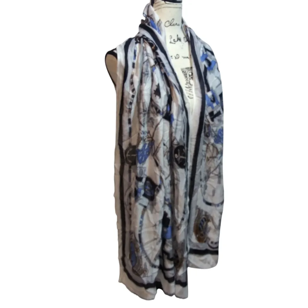 Chicos Nautical Print Scarf in Blue and White Coastal Beach Size OS - Image 2
