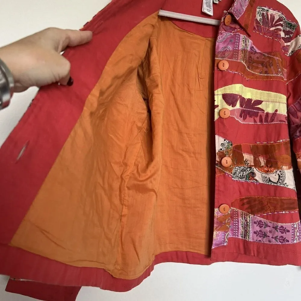 Coldwater Creek Multi-color Embroidered Patchwork Quilted Bohemian Jacket Large - Image 3