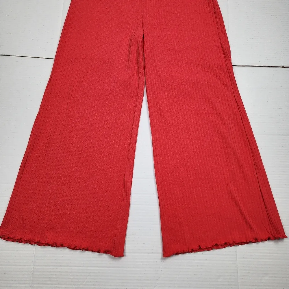 Billabong Easy Waves Pants Ribbed Wide Leg Cropped Red Coral Size L - Image 13