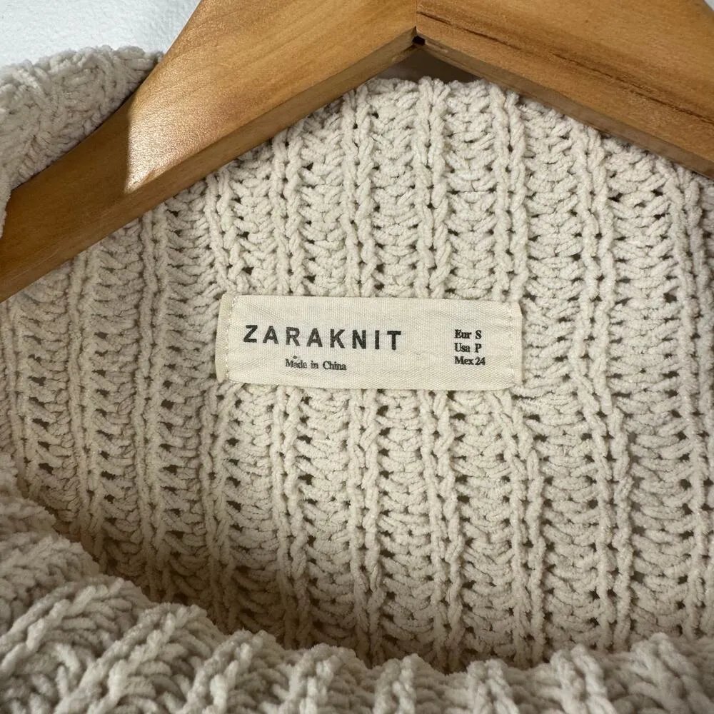 Zara Knit Sweater Women S Cream Crochet Turtleneck Long Sleeve Spring Minimal - Image 4