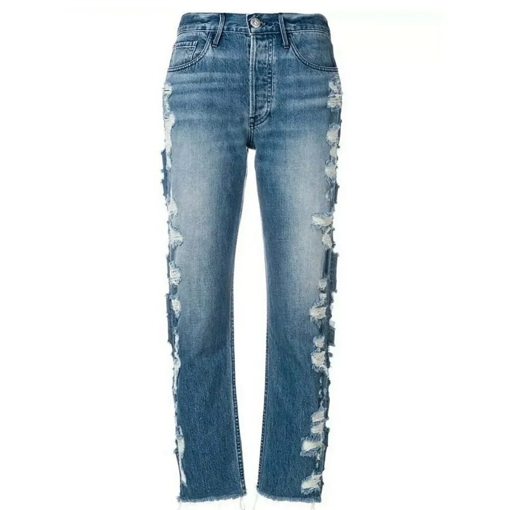 3X1 Higher Ground Distressed Ankle Shredded Boyfriend Jeans Punk Grunge Blue 25 - Image 9