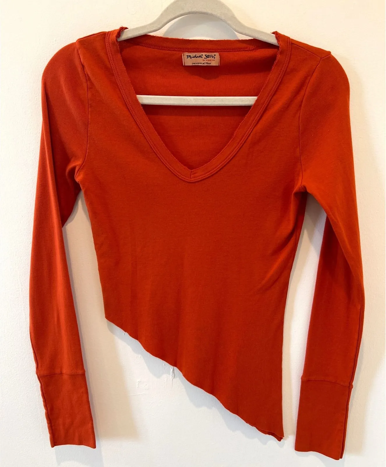 Michael Stars Asymmetrical Long Sleeve Supima Tee One Size Orange Y2K NWOT - Image 1