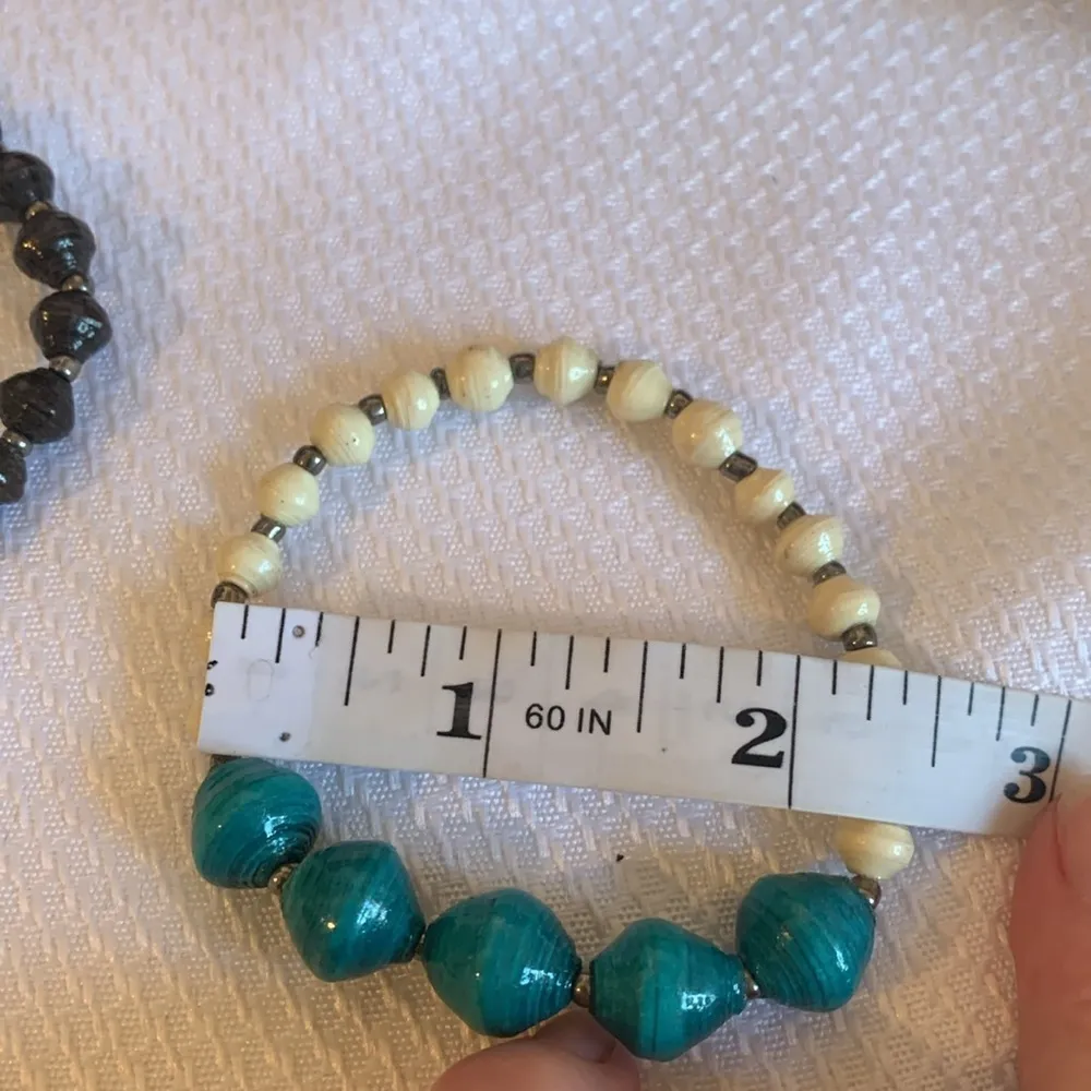 Bracelet Set Stretch Beaded Turquoise Brown Cream Off White Blue - Image 4