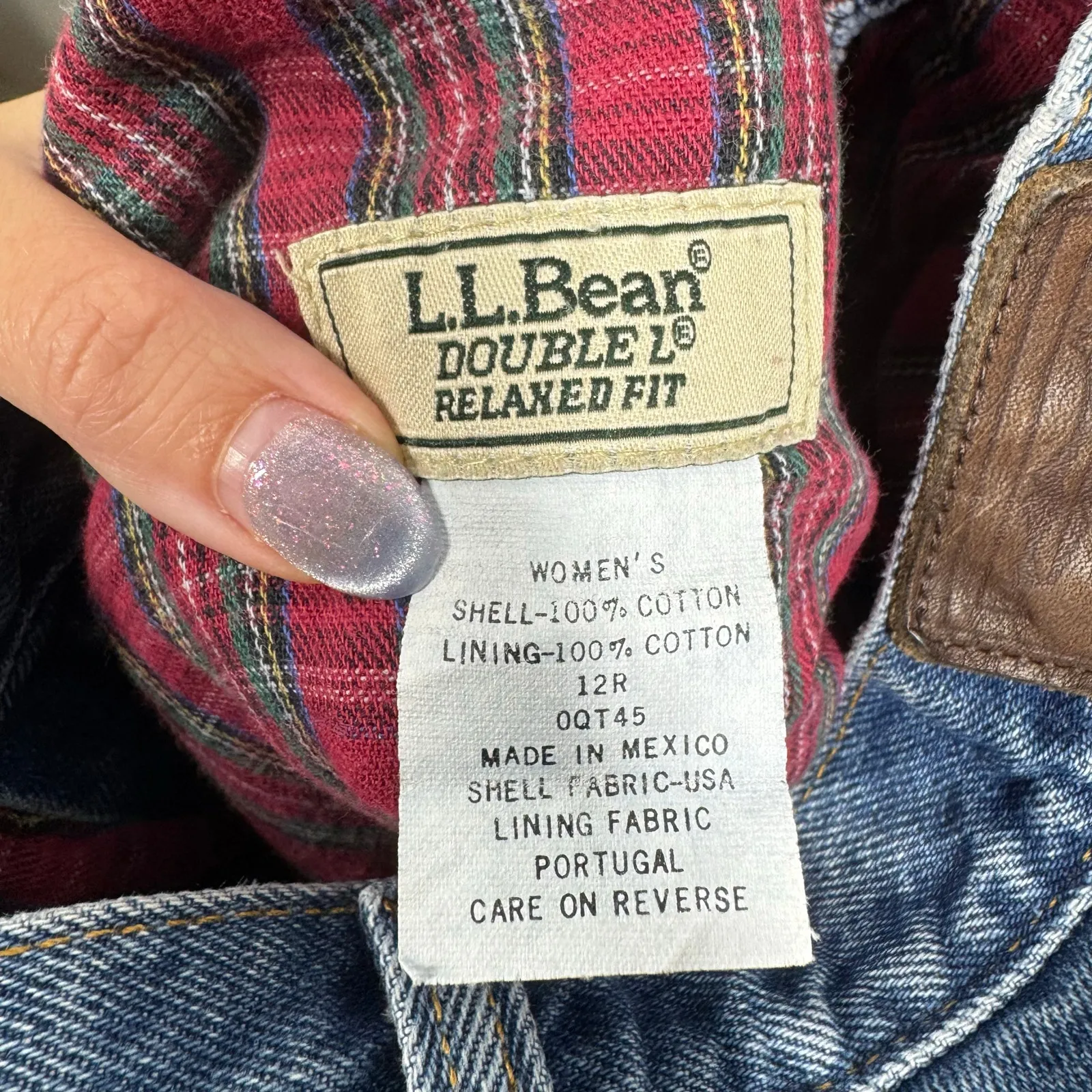 L.L.Bean Jeans Women 12R Blue Red and Green Thermal Lined Plaid Cotton Minimal - Image 9