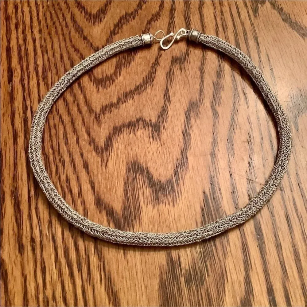 100% Silver Knitted Necklace & Earrings Set - Image 4