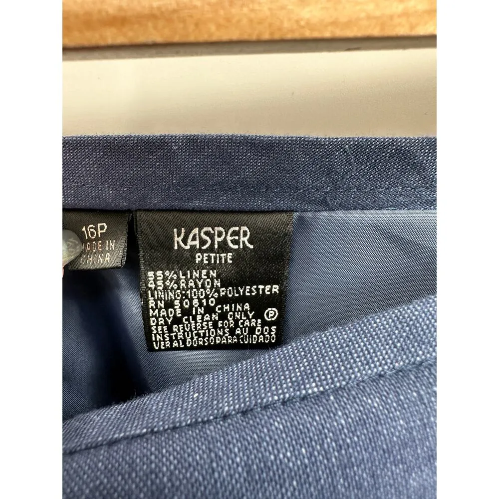 Kasper Petites Linen Blend Suit Skirt Set Women 16P Blue Eyelet Career Office - Image 9