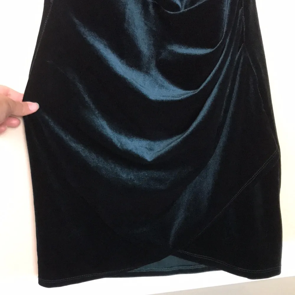 NWT Windsor Women’s Velour Hunter Green Cowl Neck Faux Wrap Tank Mini Dress - Image 3