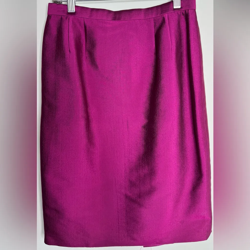 Vintage Badgley Mischka Two-Piece Suit Satin Blend Magenta Blazer Skirt Size 10 - Image 10