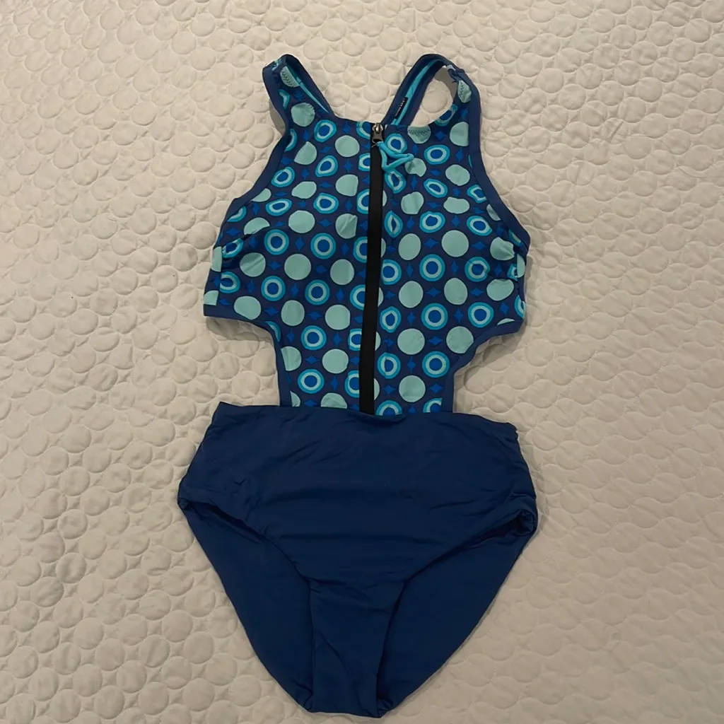 NWOT WAVE LIFE small one piece swim cutout front zipper high waist polka dot Blue Size XS - Image 2