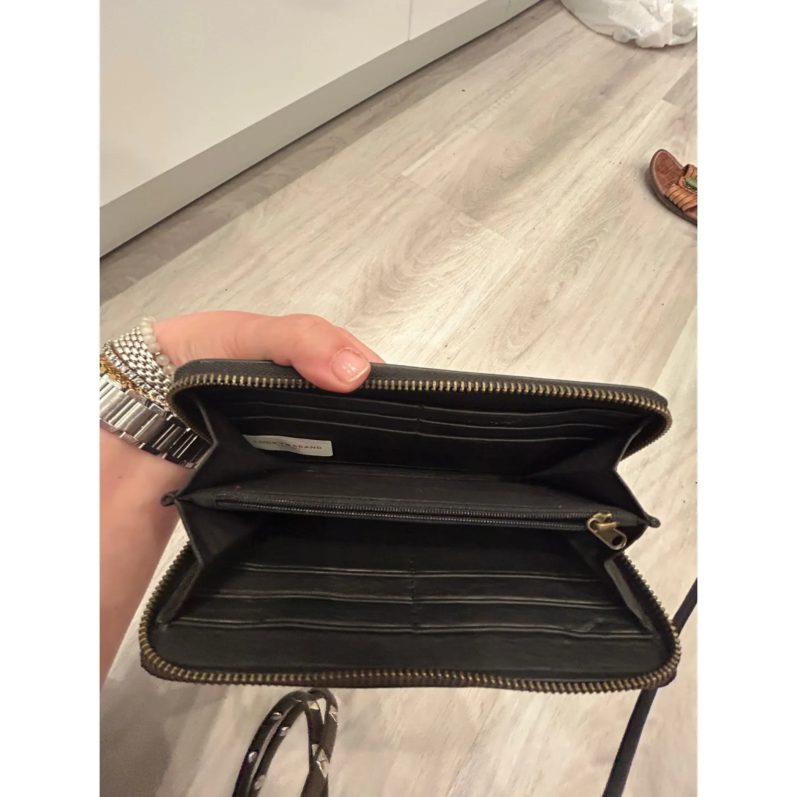 Lucky Brand Wallet Cheetah Print Zip Around Clutch Purse Wristlet Black - Image 3