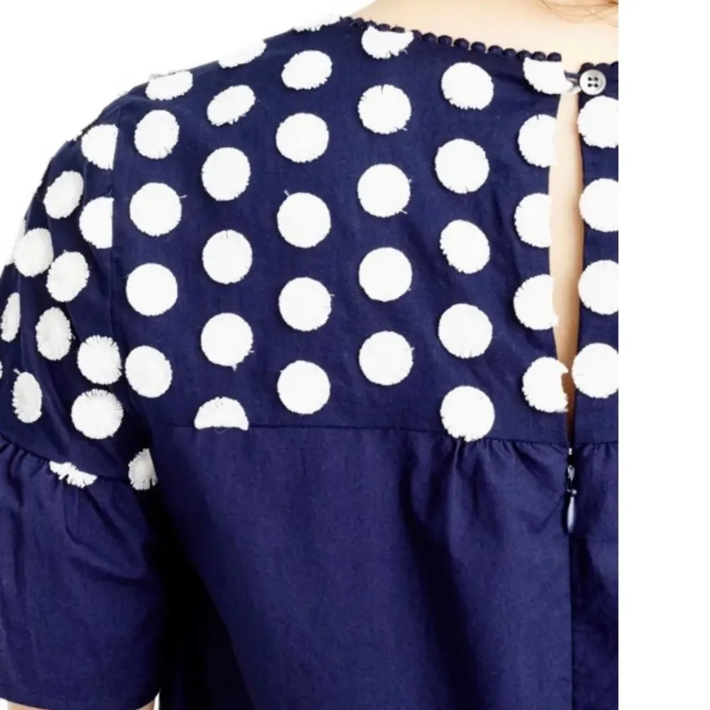 J. Crew Bell Sleeve Fringe Dot Dress blue white sz 10 - Image 4