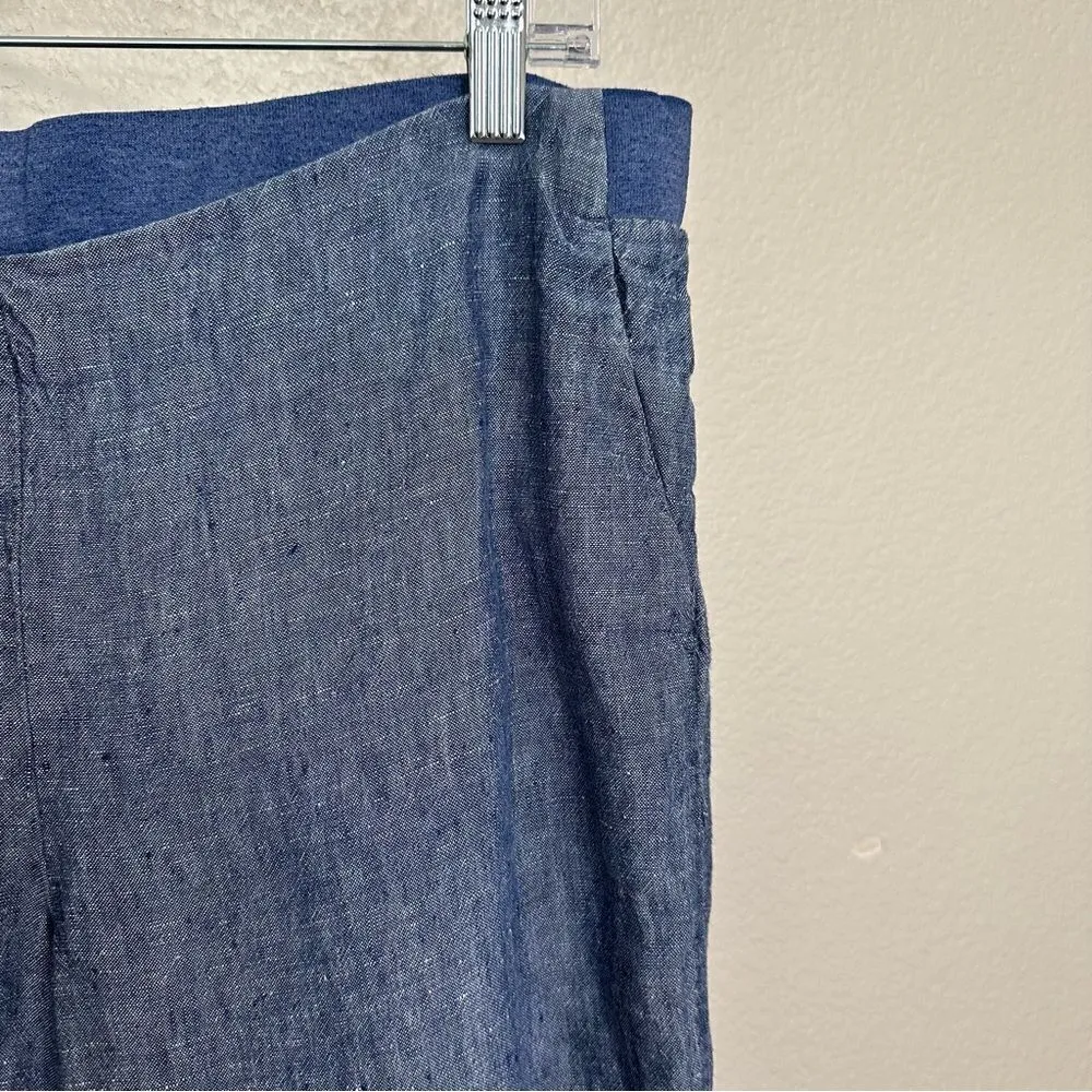 J. Jill 100% Linen Blue Chambray Pull On Ankle Pants - Image 5