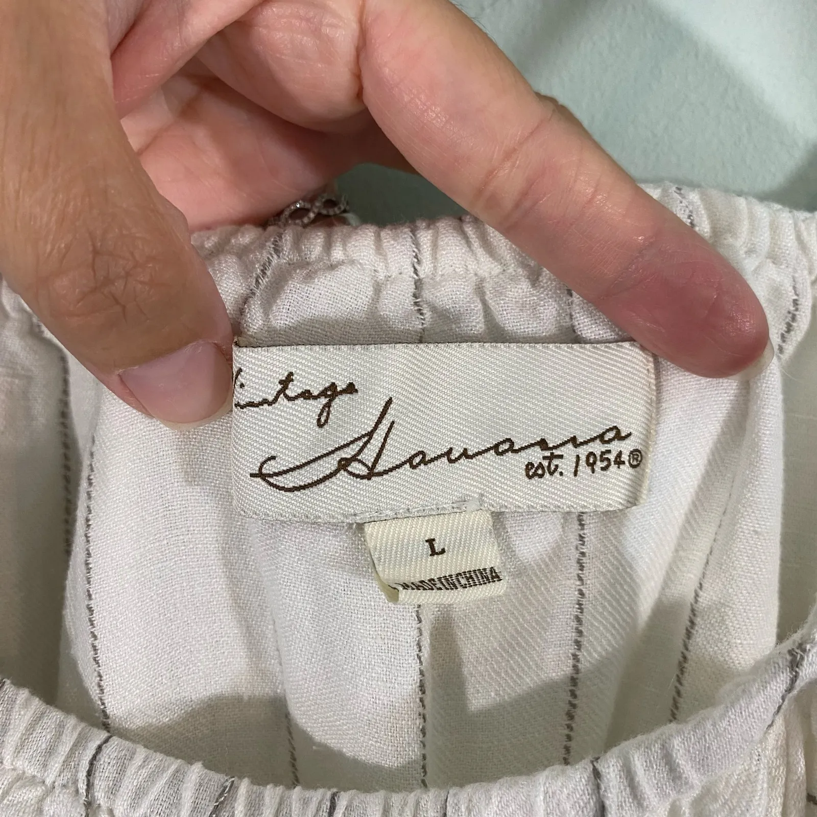 Vintage Havana White Striped Ruffle Raw Hem Linen Blend Wide Leg Jumpsuit Sz L - Image 5