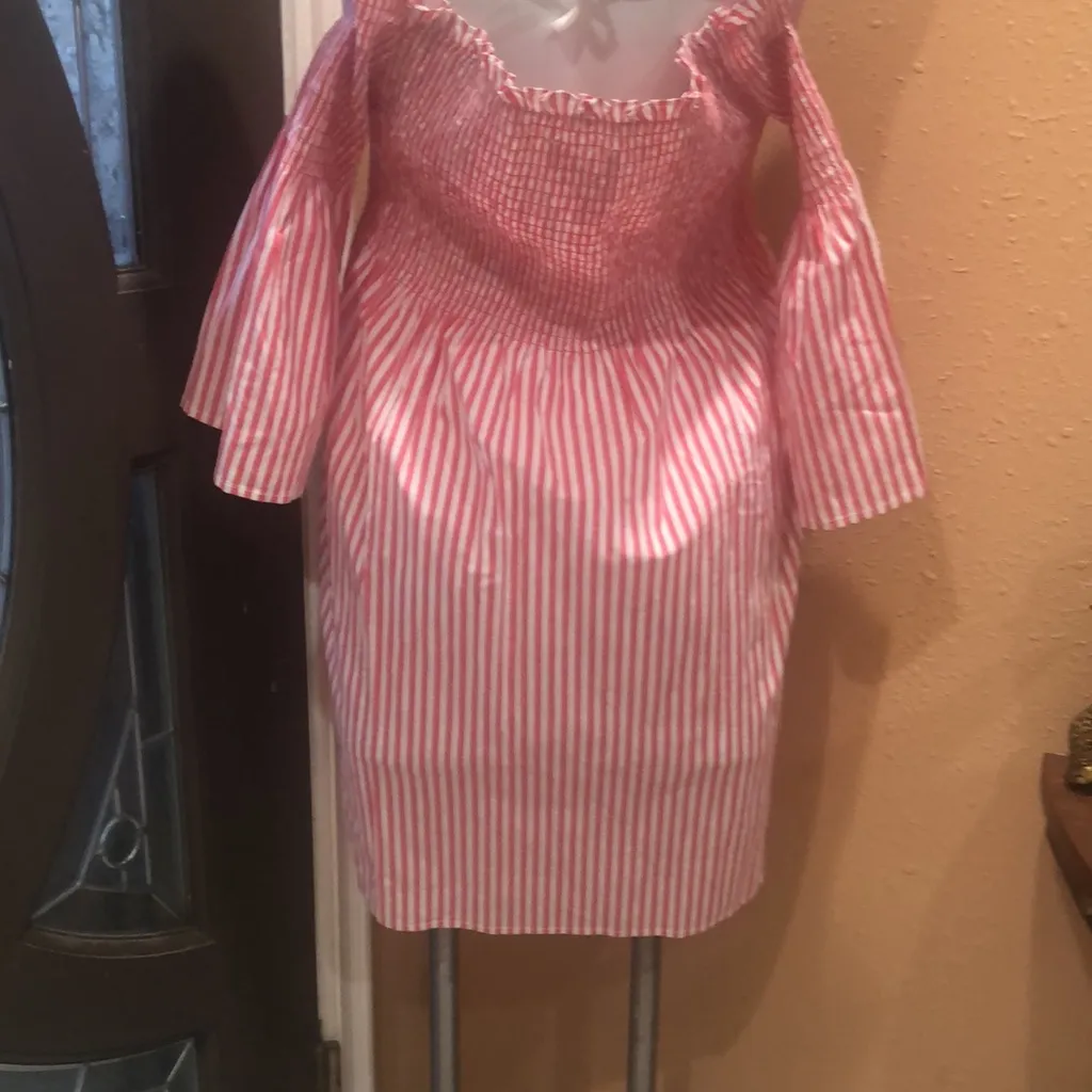 Michael Kors red striped off the shoulder midi dress - Image 5