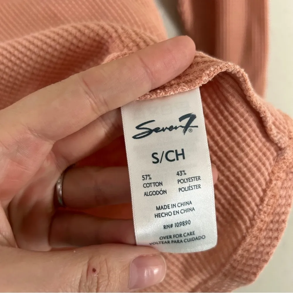 🦋Seven7 Peach Waffle Knit Long Sleeve Shirt Top Blouse Casual Comfy Spring Small - Image 3