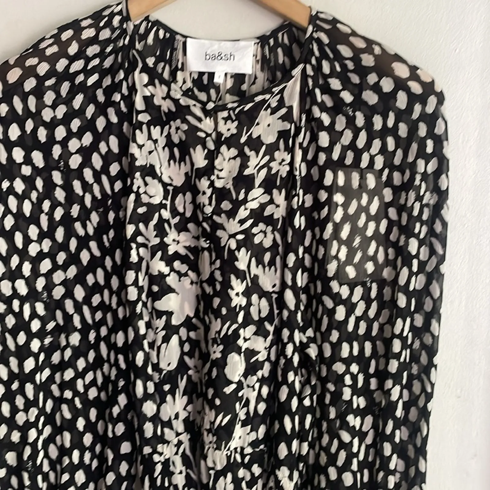 Ba&Sh Fiona Long Sleeve Dress Noir Floral - Image 4