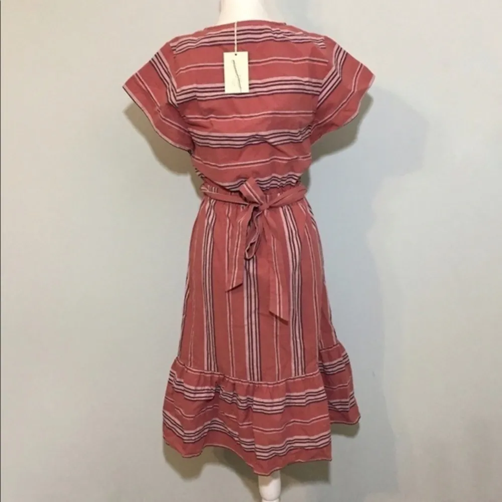 NWT Pink Striped Ruffle Dolman Sleeve Midi Dress - Image 3