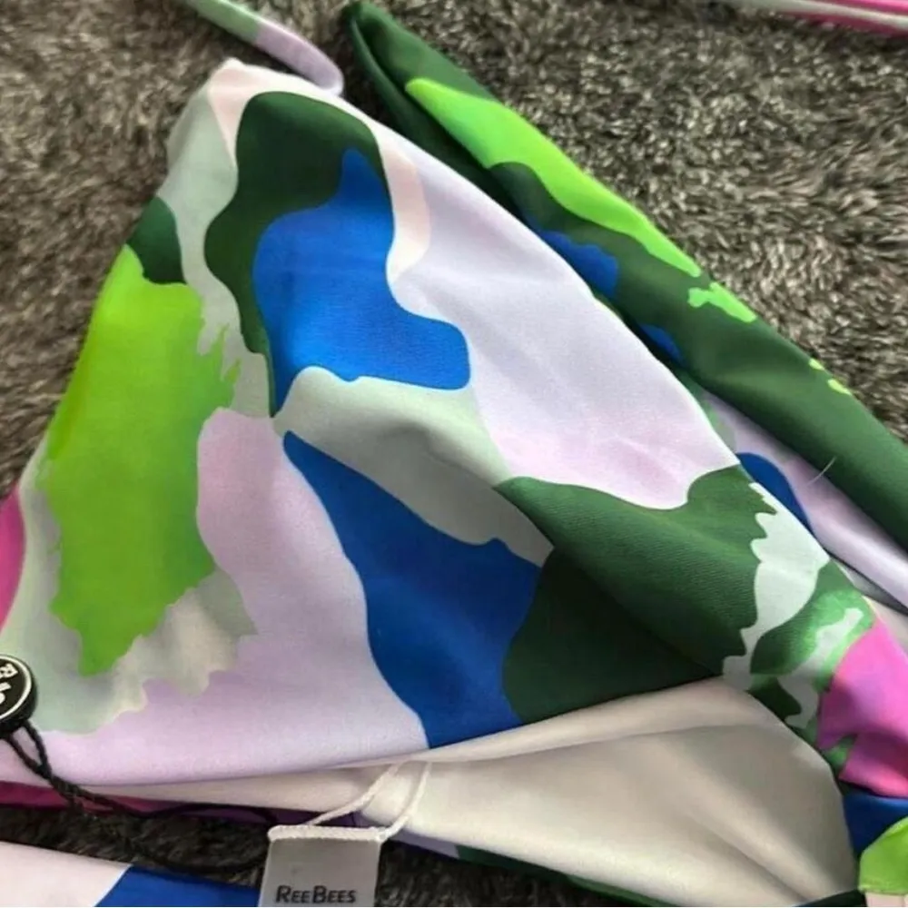 Ree bees geometric high waist bikini swim suit Size medium NWT Mutlicolor Blue - Image 5