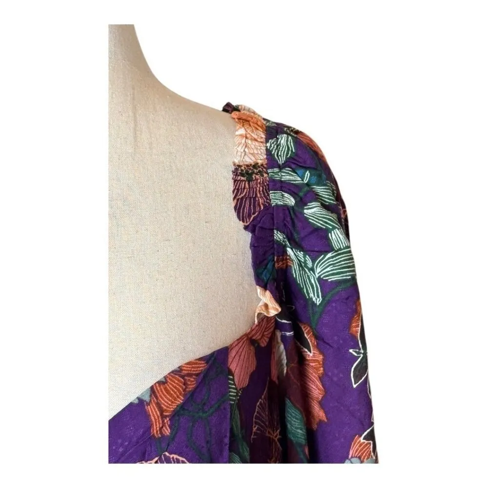 Band Of The‎ Free Shirt Women Medium Purple Floral Puff Sleeve Cropped Top NWT - Image 7