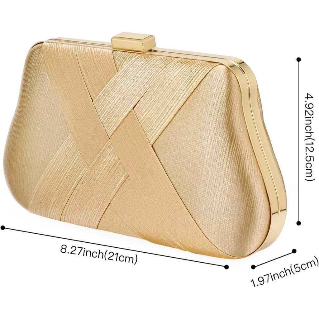 ⚡ Women's Silk Satin Fabric Clutch Crossbody Formal Party Wedding Gold Bag - Image 3