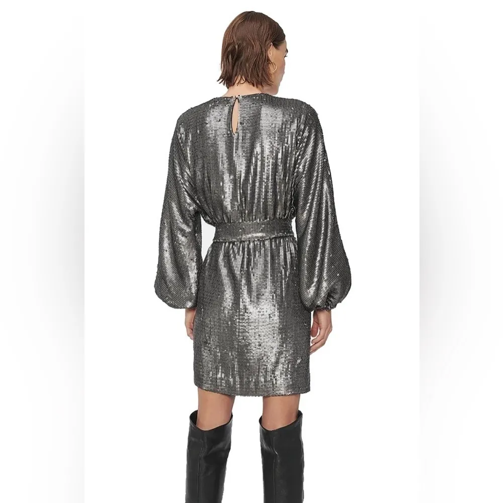 NWT ANINE BING Silver Sequined Belted Cocktail Festive Holiday Mini Dress Sz M - Image 4