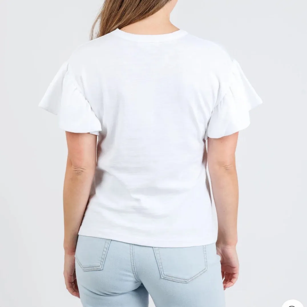 NAION LOS ANGELES Camille Ruffle Sleeve Cotton T-Shirt White Size Large - Image 2