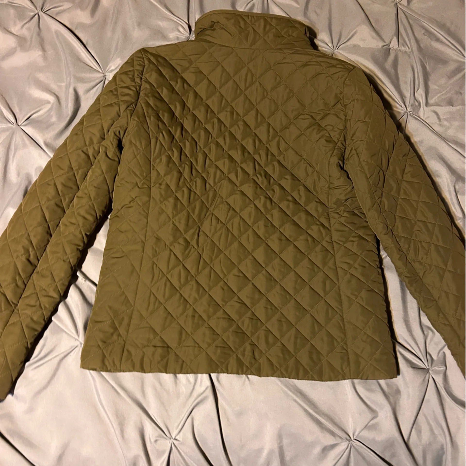 J Crew S Green Quilted Puffer Zip Front High Neck Jacket 2 Zip Pockets - Image 8
