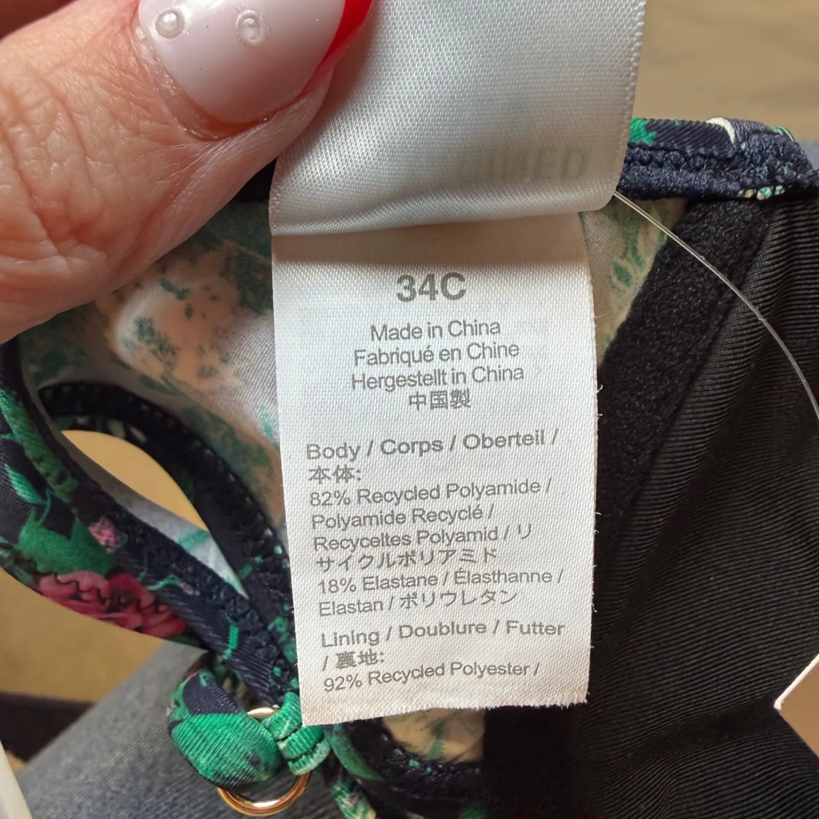 J Crew Floral Print Underwire Bikini Top 34C Beachvibe Swim Supportive Black Size undefined - Image 5