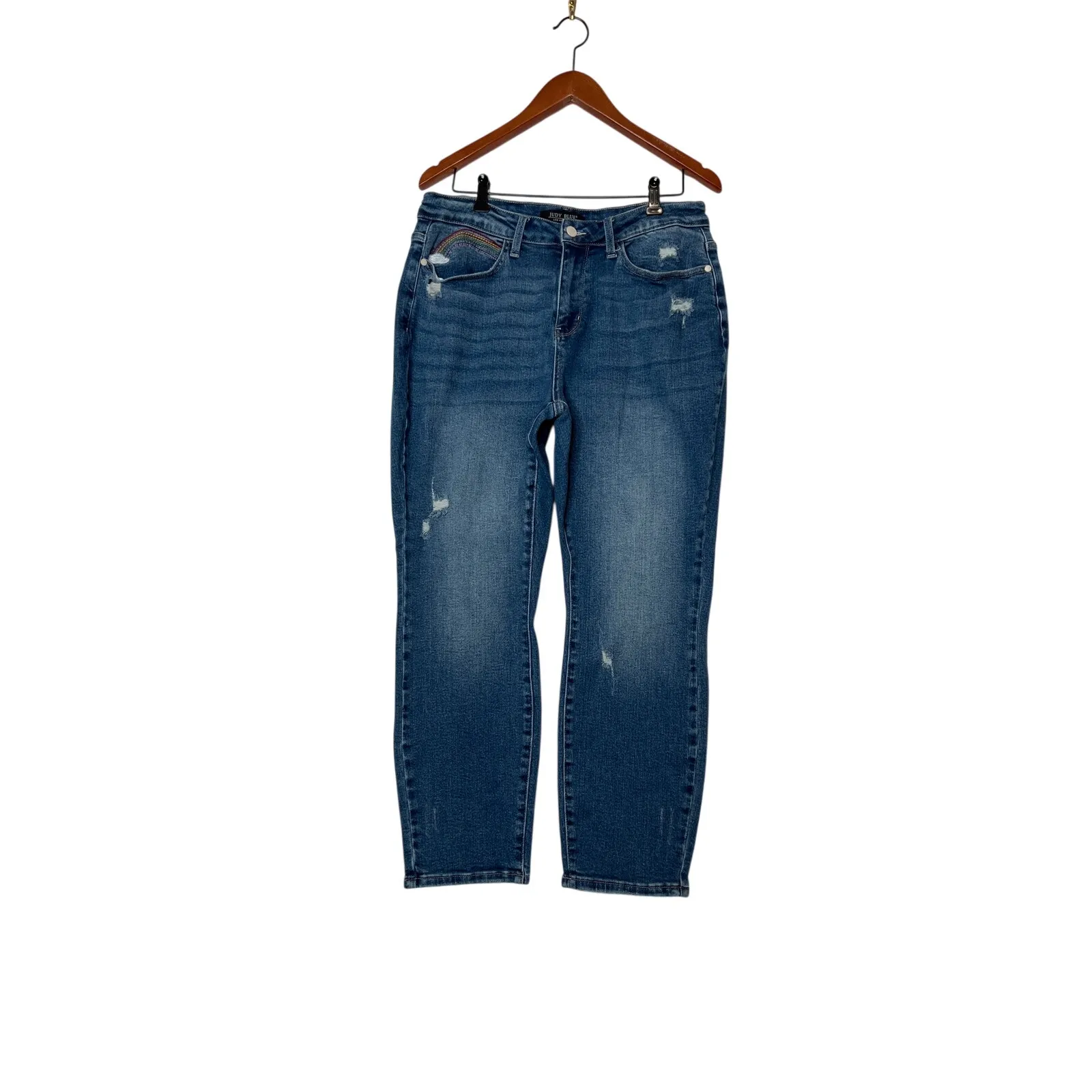 Judy blue size 16W blue jeans high-rise rainbow stretchy distressed casual - Image 2