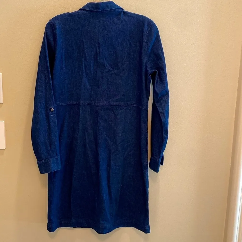J Jill Denim Soft Blue Long Sleeve Collar Shirt Dress with Pockets Size XS - Image 3