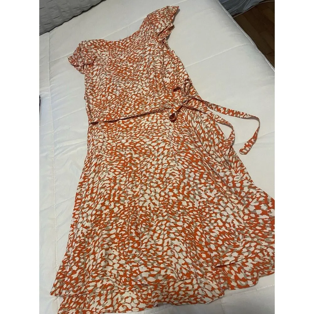 Free People French Quarter Mini Orange Print Dress Shortsleeved XS Flutter Sleep - Image 4