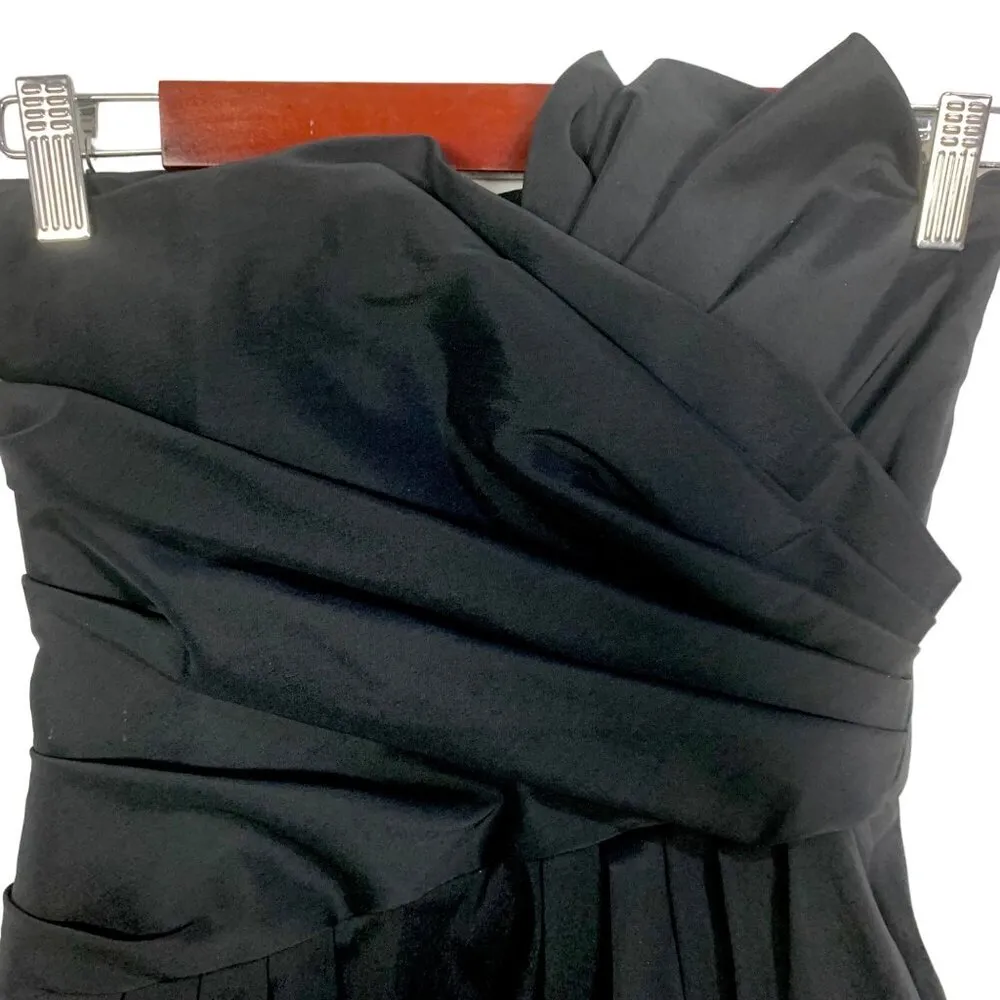 Betsy & Adam Taffeta Strapless Pleated 6 Mini Cocktail Dress Bubble Hem Black - Image 3