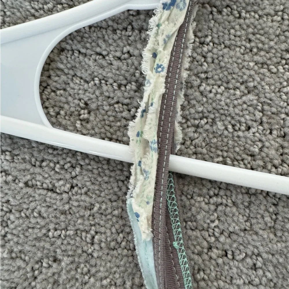 Free People Babydoll Grey Cami with Blue Trim & Button Detail - Image 3