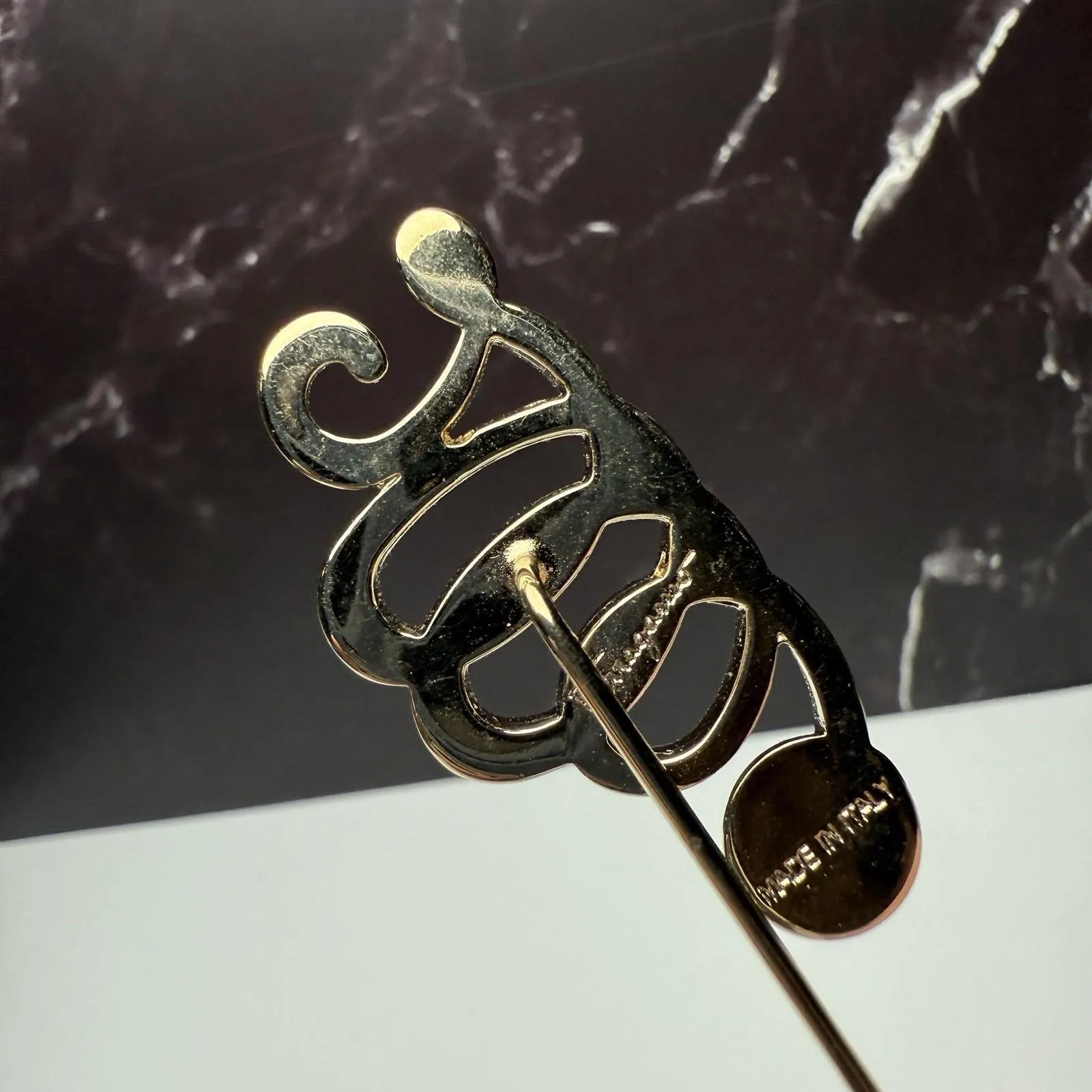 Salvatore Ferragamo Lapel Stick Pin Gold Tone Scroll Signed Made In Italy - Image 13