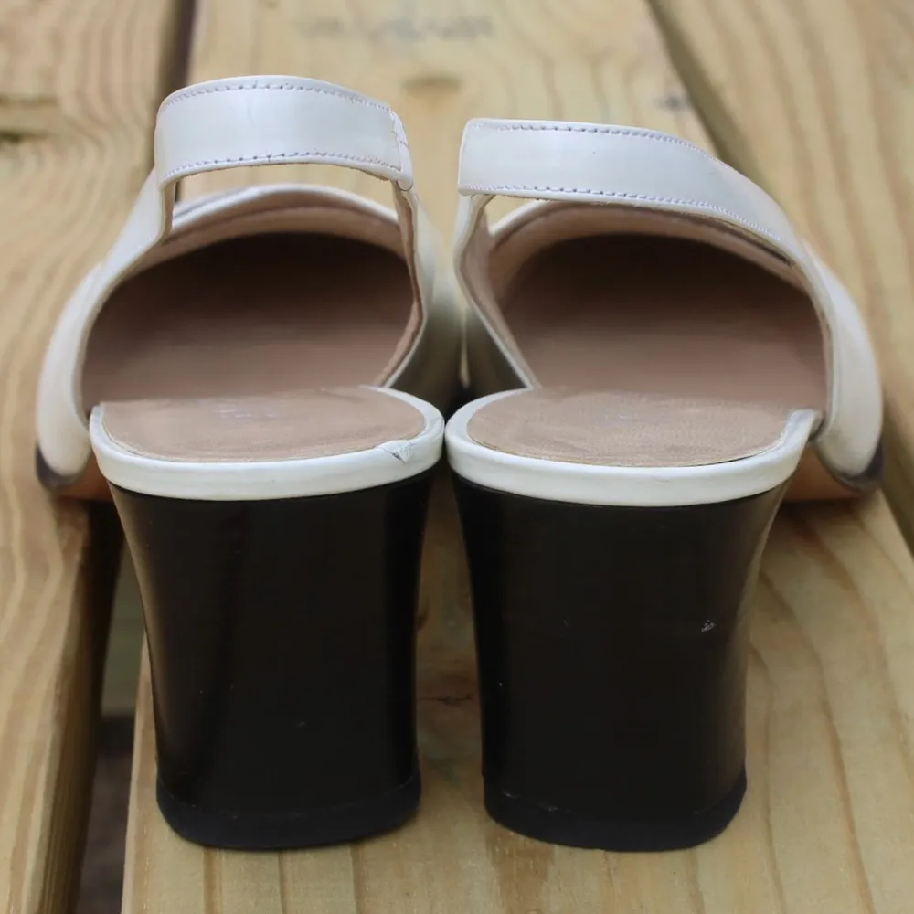 Gucci White Leather Silver Logo Plaque Slingback Pumps 8.5 - Image 6