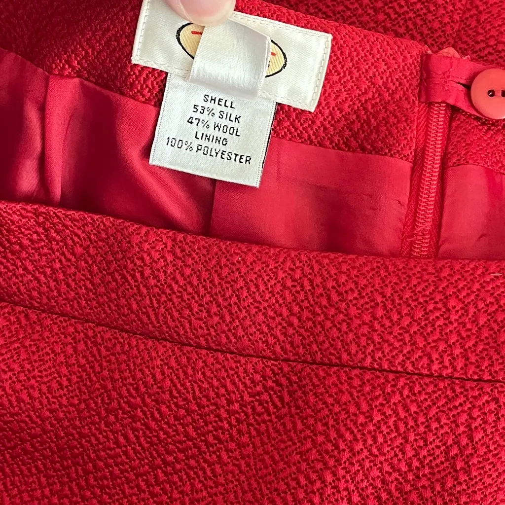 Vintage Talbots Red Textured Silk Wool Blend Skirt, Size 14 - Image 4
